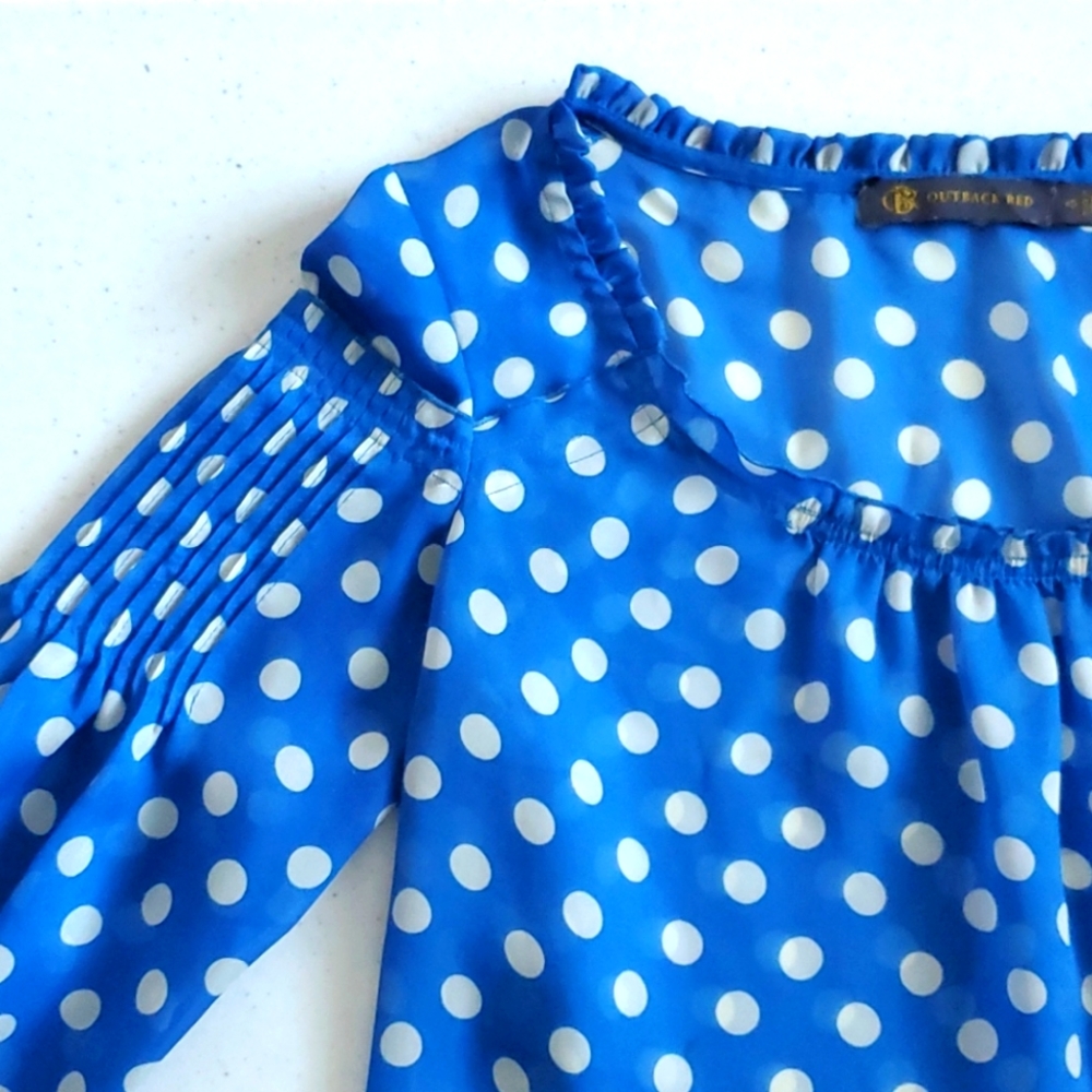 Polka-dot Sheer Pleated Sleeves Blouse